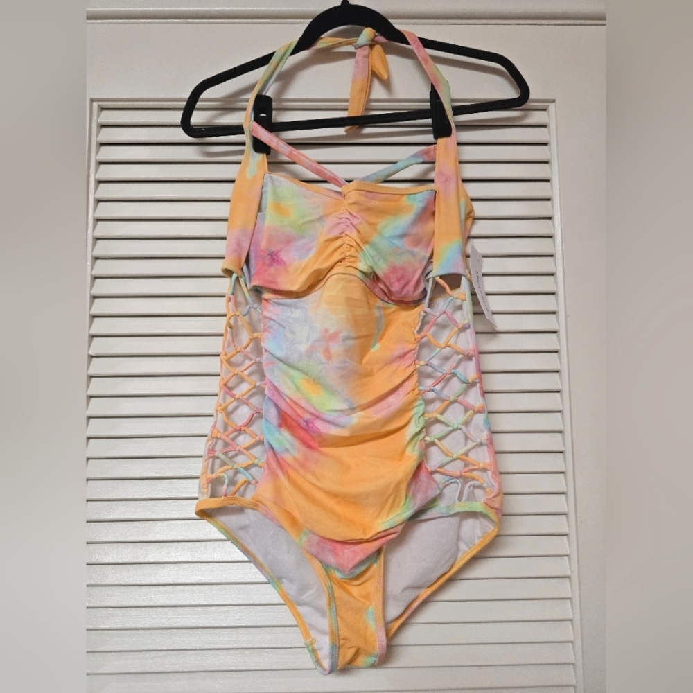 Meet.Curve - (NWT) Tie-Dye Cut-Out Halter One-Piece Swimsuit